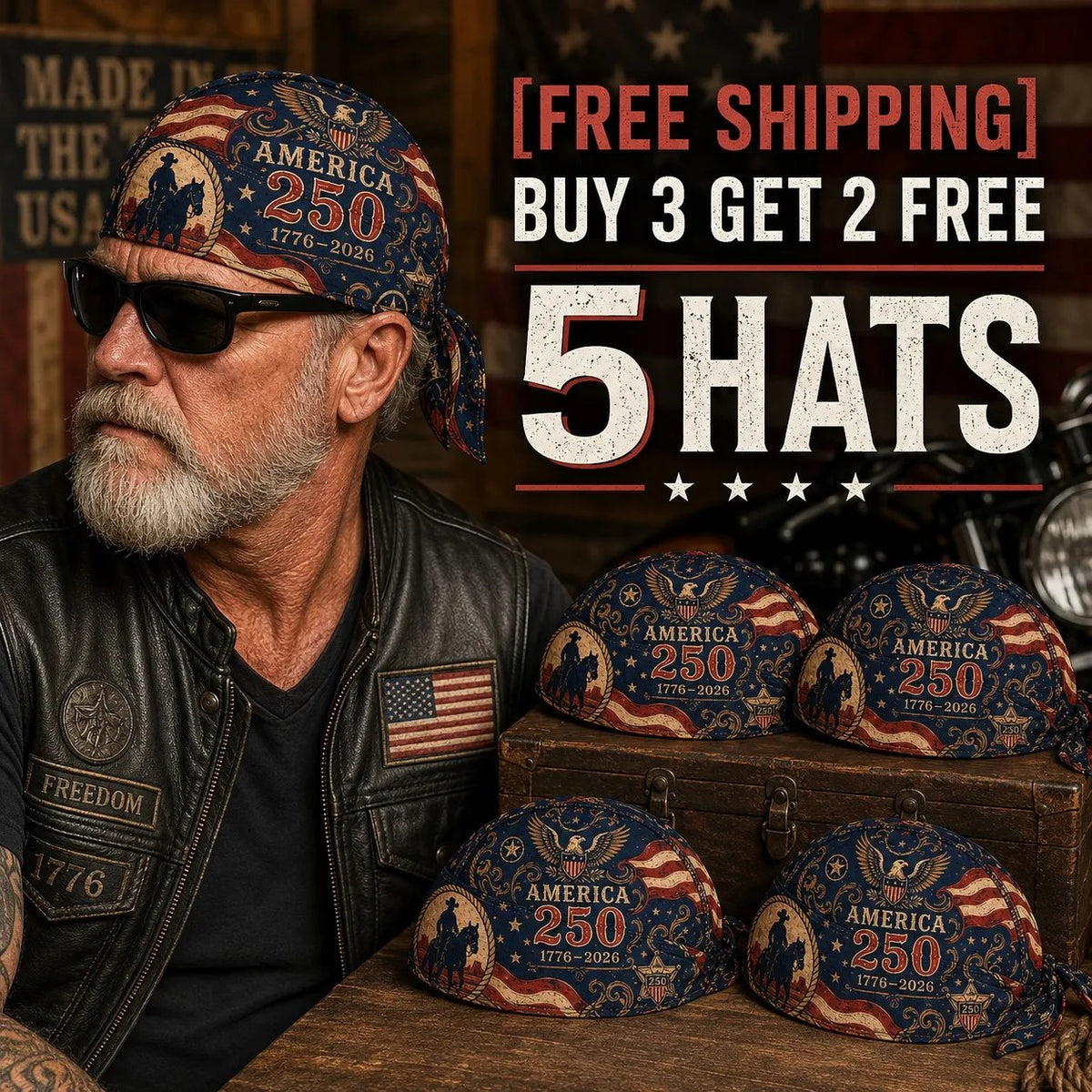 🔥LAST DAY 50% OFF - 🦅America 250 Cycling Pirate Hat / Biker Headwrap🧢