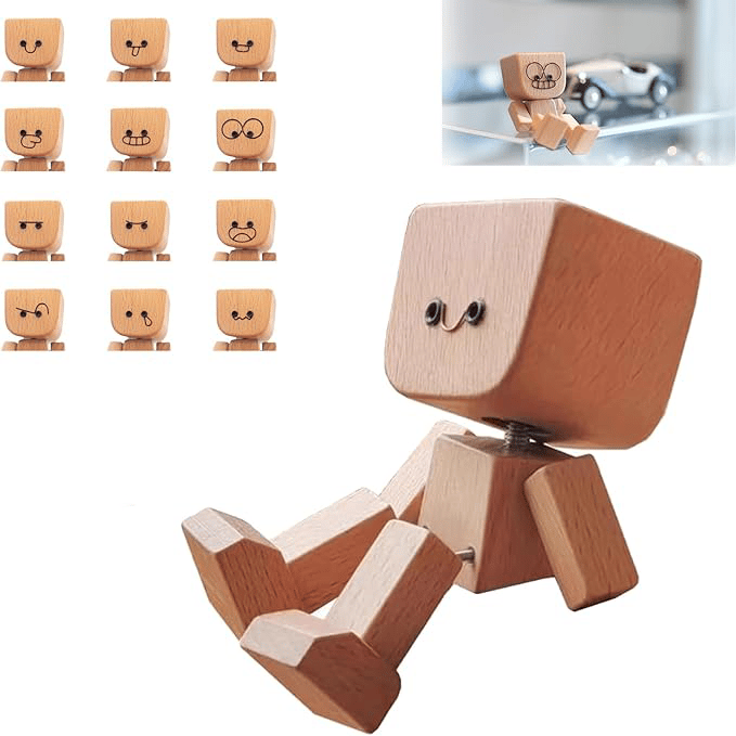 Charming Little Wooden Figure That Sways with 12PCS Magnetic Expressions