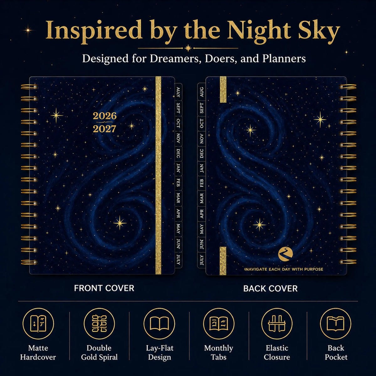 🔥Last Day 49% OFF - 🌌 2026-2027 Midnight Galaxy Mid-Year Spiral Bound Planner
