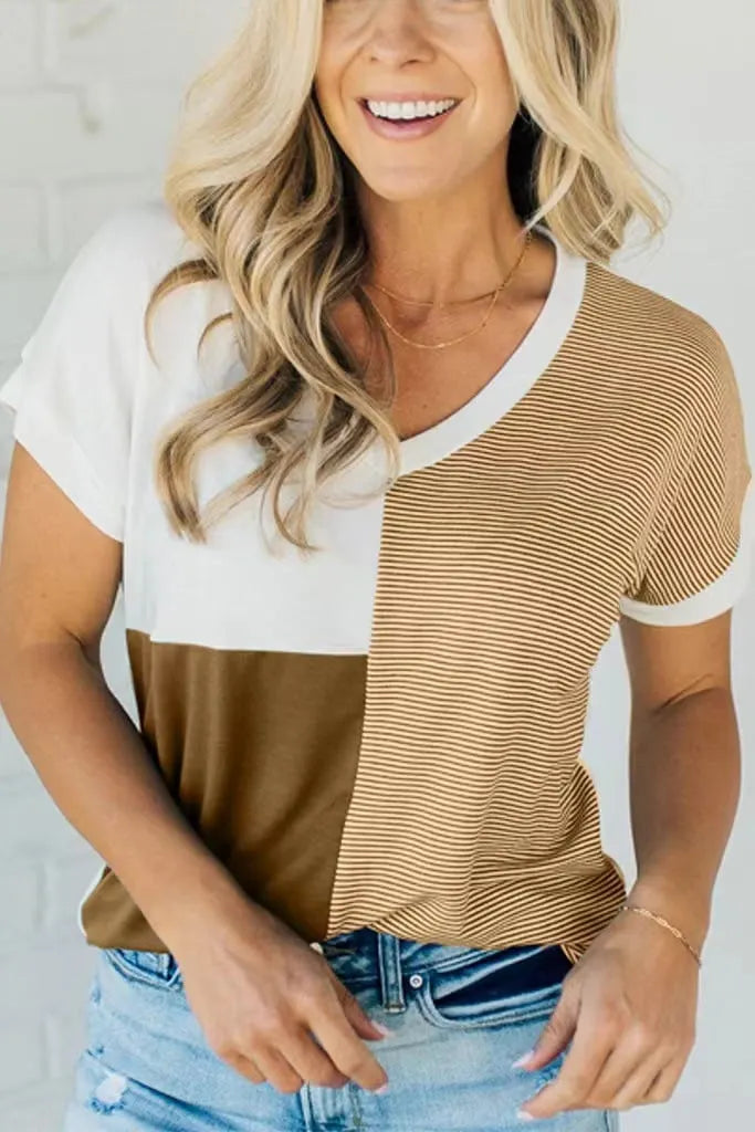 New🔥Colorblock V-neck Tee (Buy 2 Free Shipping)