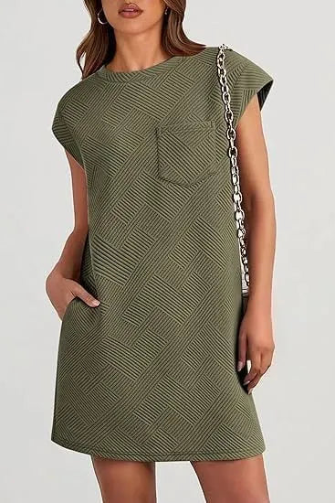 Women's Casual Textured T-shirt Dress with Pockets (Buy 2 Free Shipping)