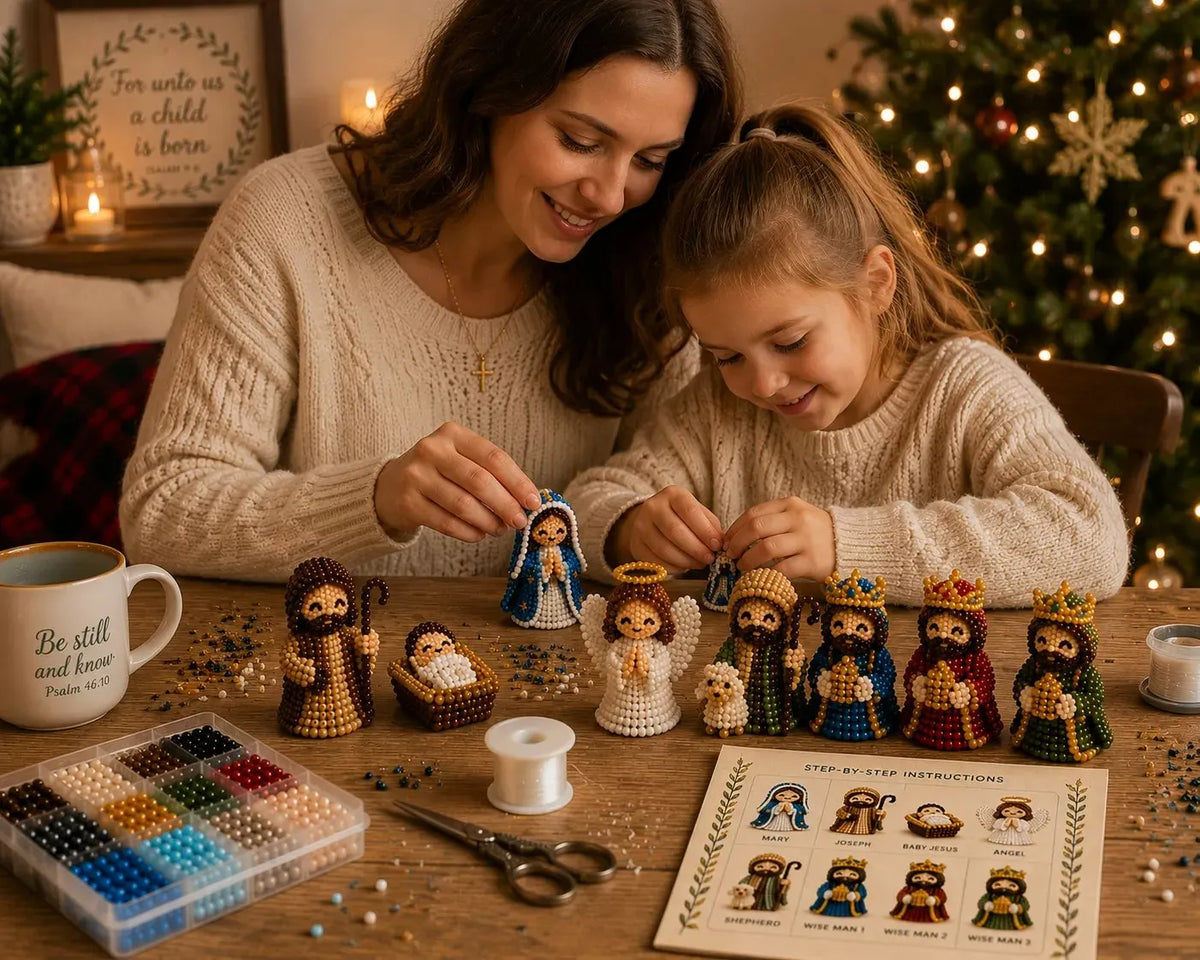 🎉✝️3D Beaded Nativity Collection DIY Kit – Handmade Christmas Faith Craft Set (8-Piece Set)