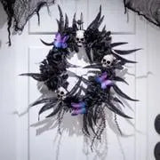 🎉Gothic Wreath with Black Roses & Butterflies, Elegant Decor for Halloween Entryway