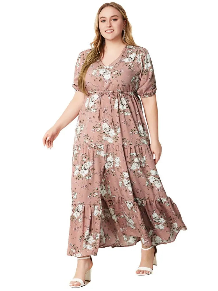 Boho V-neck print loose dress