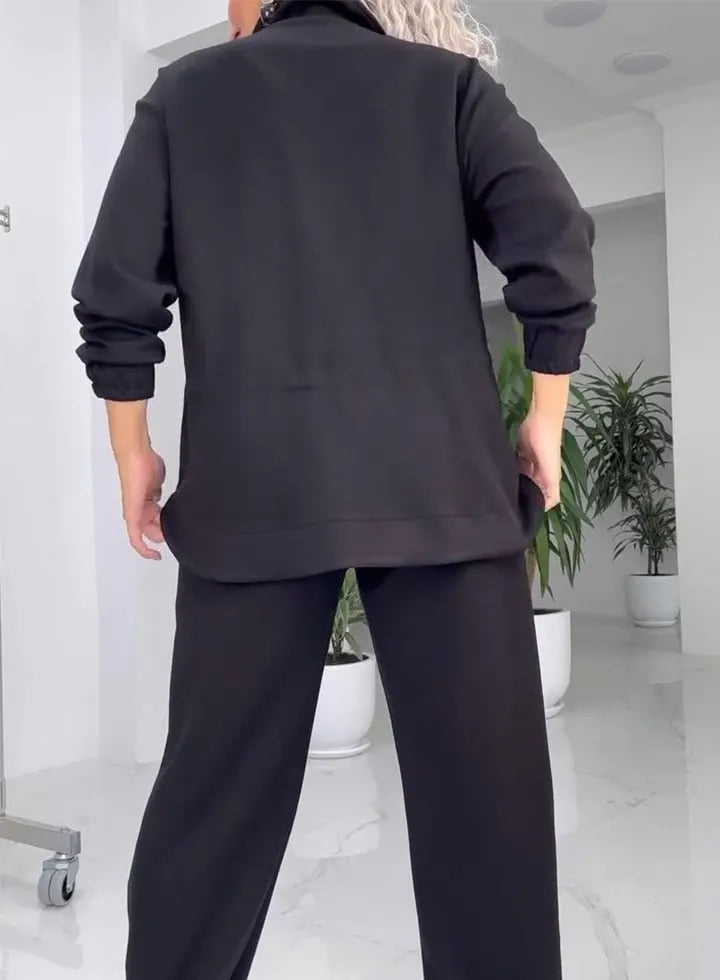 Women's solid color pocket hot diamond waist set