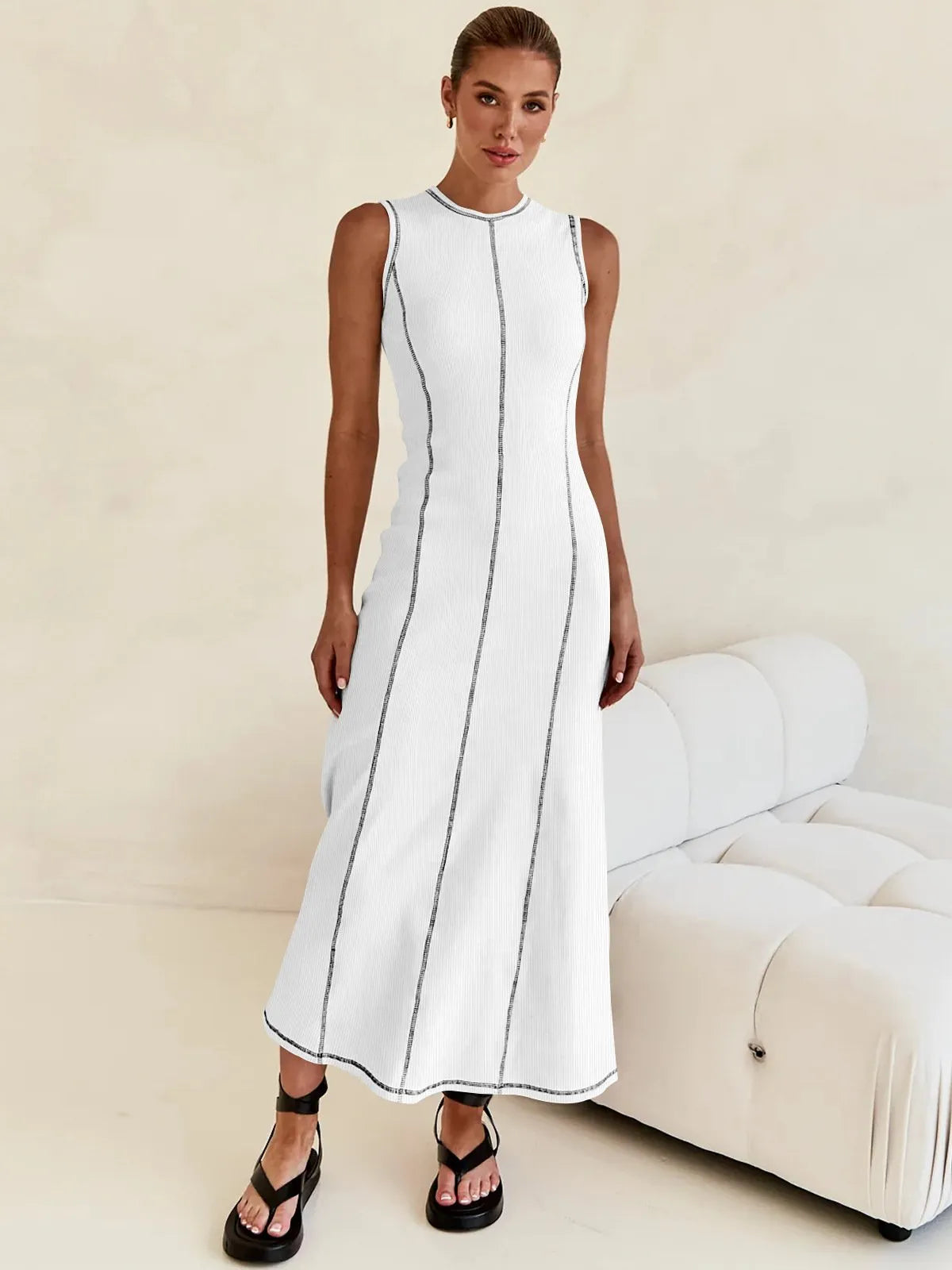 Balance Beauty and Comfort Ribbed Contrast Detail Stretch Maxi Dress
