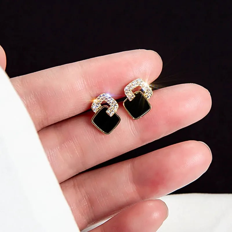 Korean Style Black Zircon Stud Earrings
