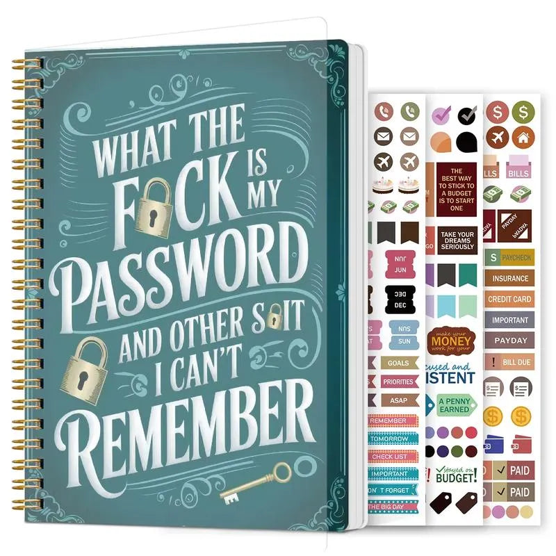 🔥HOT SALE🔥📅Funny Password Notebook - Spiral Bound with Lock Icons & Funny Security Phrases✍️