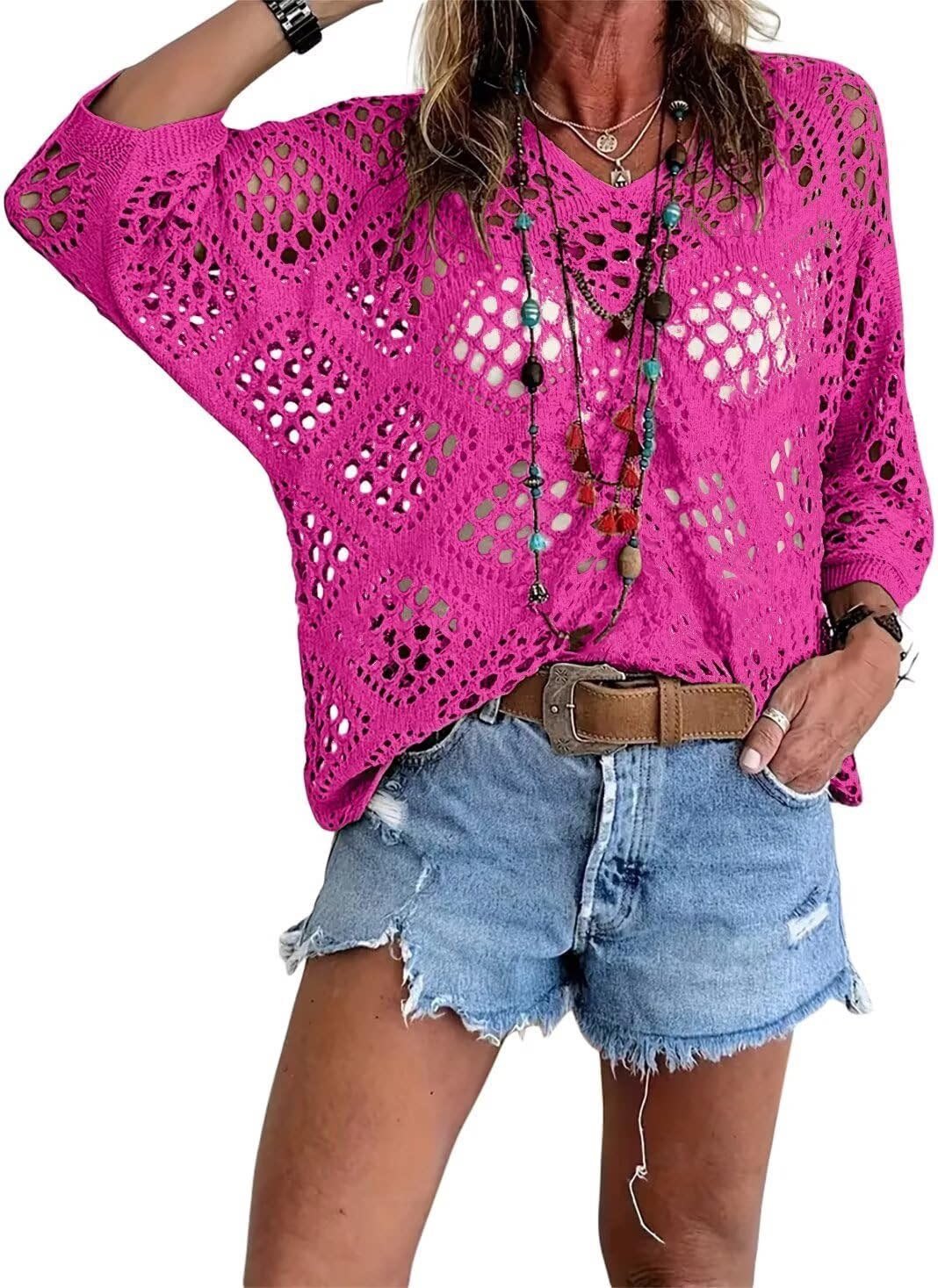 🌿 Handmade Crochet V‐Neck Boho Top | Apricot Summer Essential
