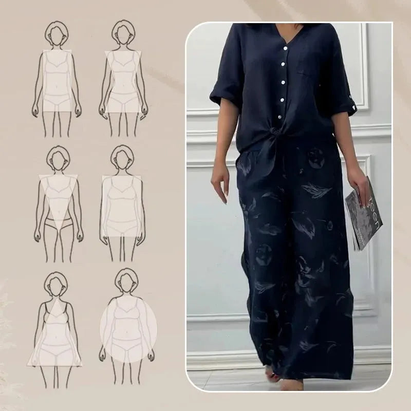 Women's Loose Shirt Cardigan & High-Waisted Pants Two-Piece Set
