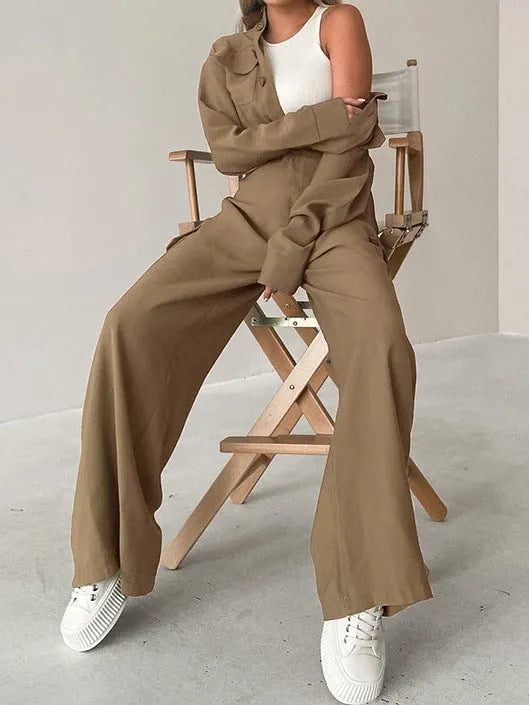 Plain Casual Long Sleeve Jumpsuit