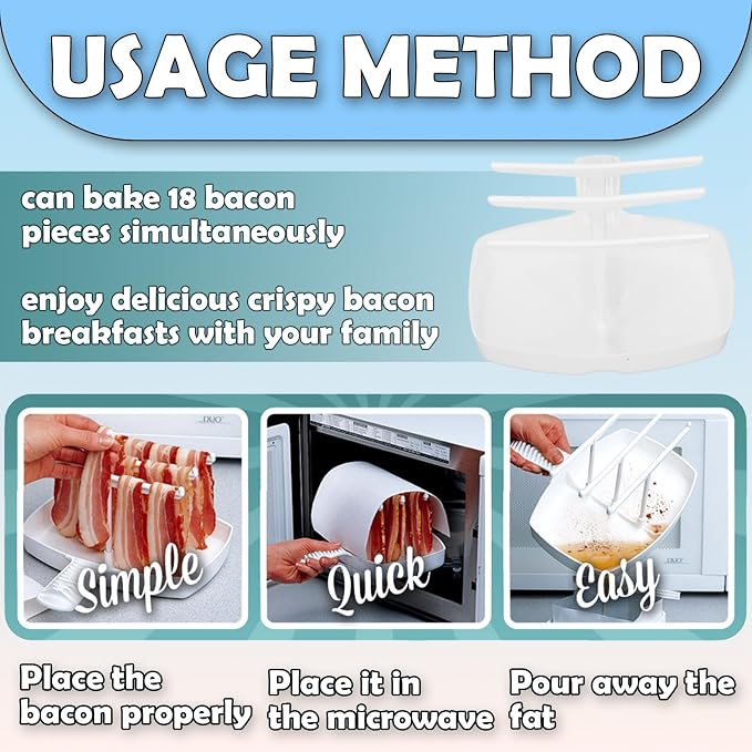 🔥HOT SALE🔥Bacon Microwave Bacon Dish - Makes Crispy Bacon in Minutes - Simple, Quick, and Easy to Use - Reduces Fat Content for a Healthier Meal