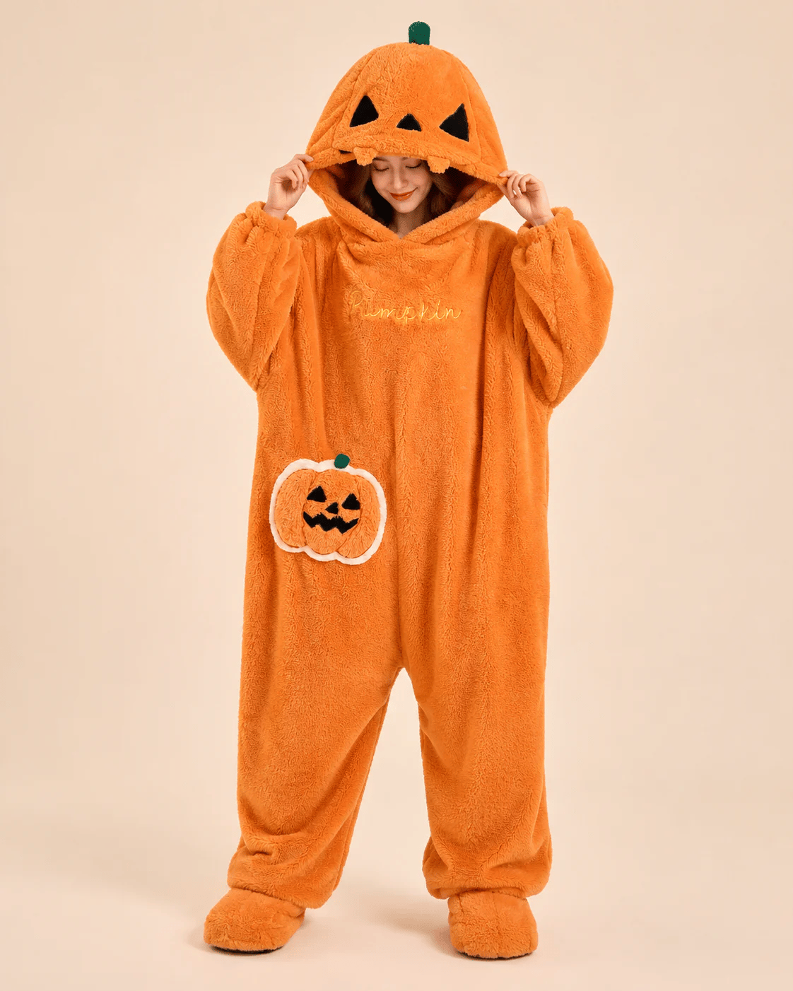 Halloween Pumpkin Onesie | Plush Flannel Jack-o'-Lantern Costume Loungewear 🎃