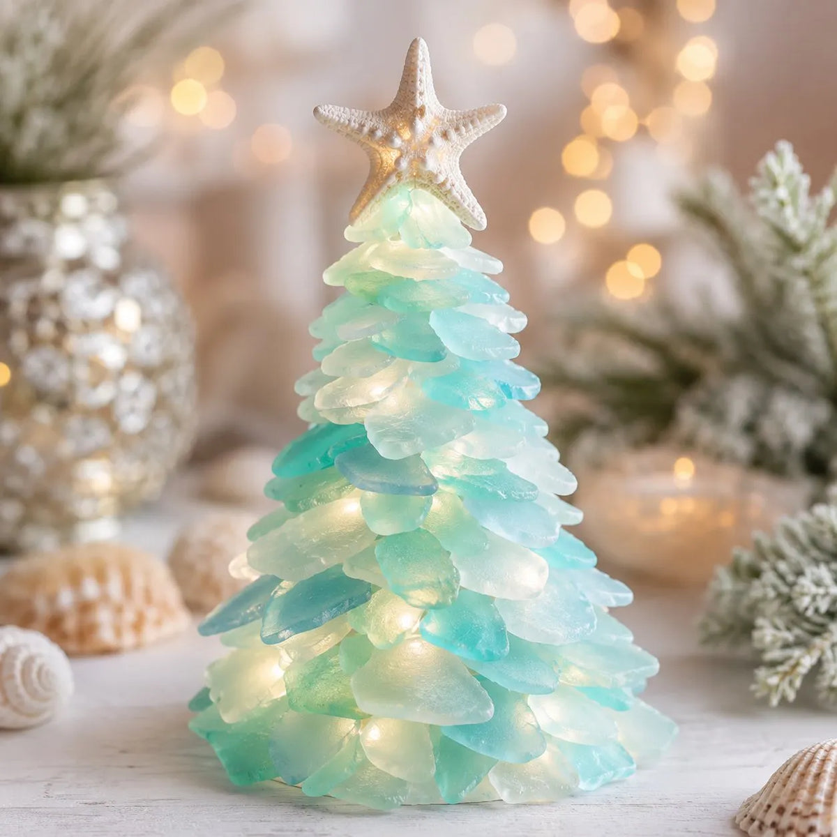 🎉🎅 Beginner-Friendly DIY Lighted Sea Glass Santa Christmas Decor Kit | Complete Kit with Sea Glass Pieces, Warm Fairy Lights & Step-by-Step Guide Included 💕