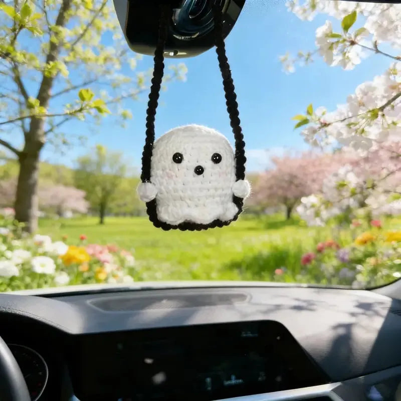 👻Crochet Ghost & Pumpkin Rear View Mirror Charm🎃Handmade Amigurumi Car Decor