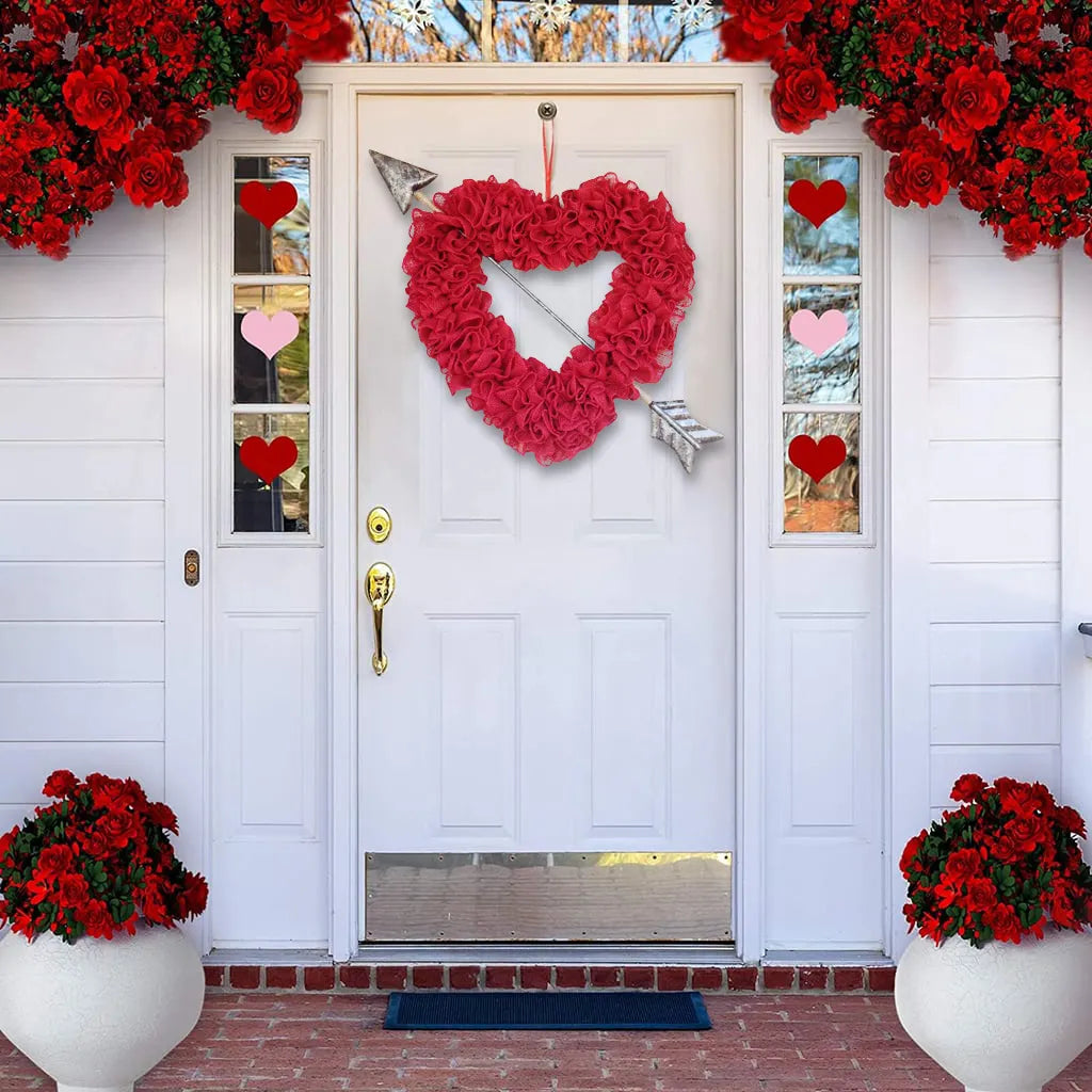 Large Ruffled Romance Heart shaped wreath with large arrow