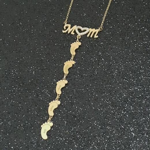 Mother's Day Gift Personalised Heart Crystal Mom Necklace With Baby Feet