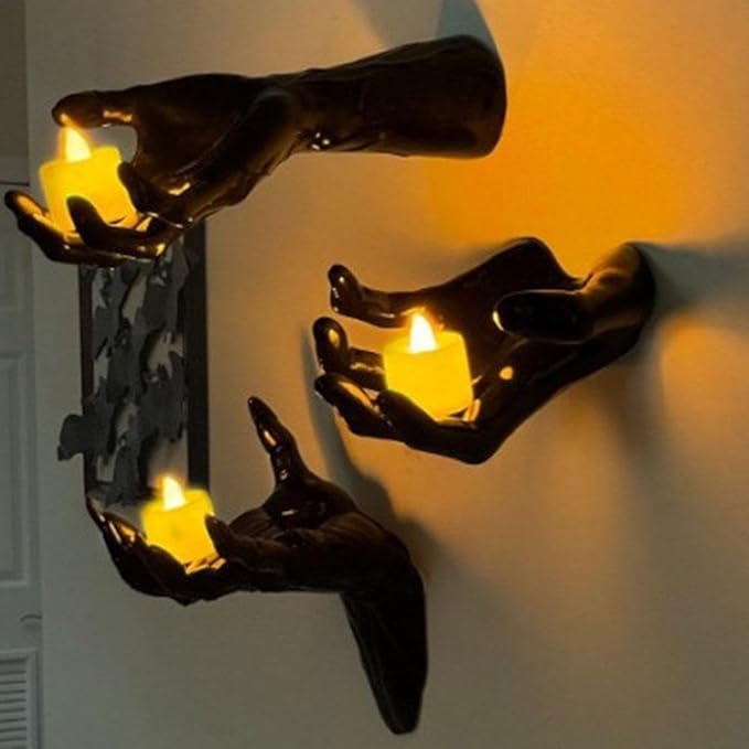 🔥HOT SALE🔥Creepy Wall-Mounted Hand Candles with Flickering LED Tealights