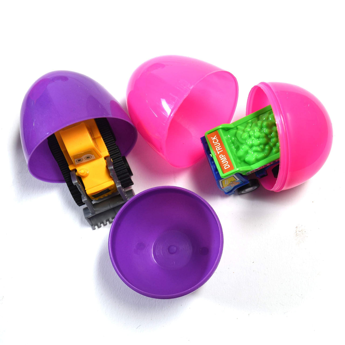 BUY 2 FREE SHIPPING -Easter Eggs Filled With Pull-Back Construction Vehicles, Cute Animals, Dinosaurs, Jewelry pieces and Bunnies