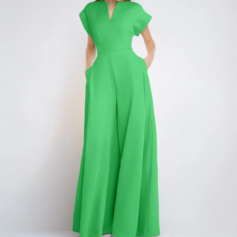 Women's Cap Sleeve Wide Leg Solid Color Jumpsuits