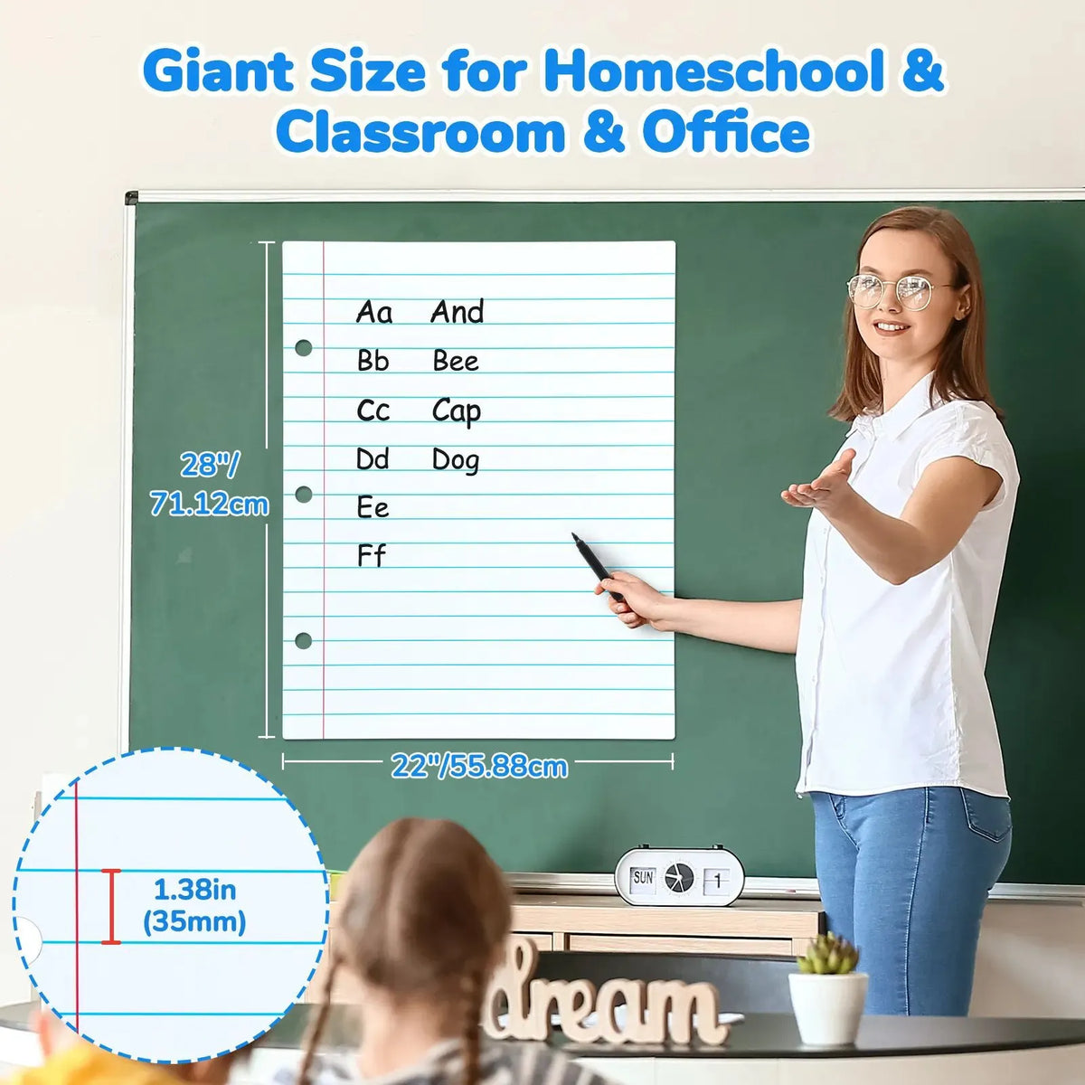 🎉📝✨Giant Magnetic Lined Paper Whiteboard 28” x 22” – 🧑‍🏫💕Perfect for Teaching, Writing Practice, To-Do Lists & Daily Planning( ✨ Write, Wipe & Reus)