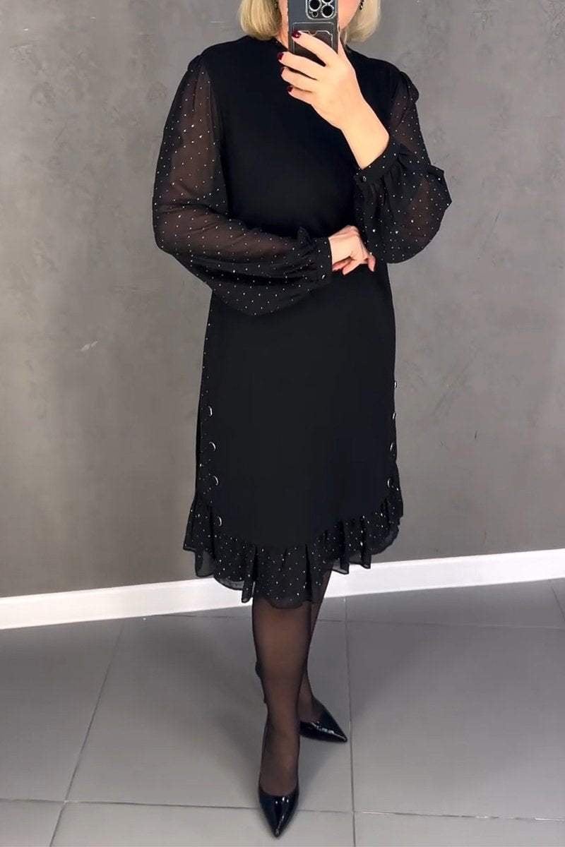 Women's Round Neck Black Hot Diamond Dress