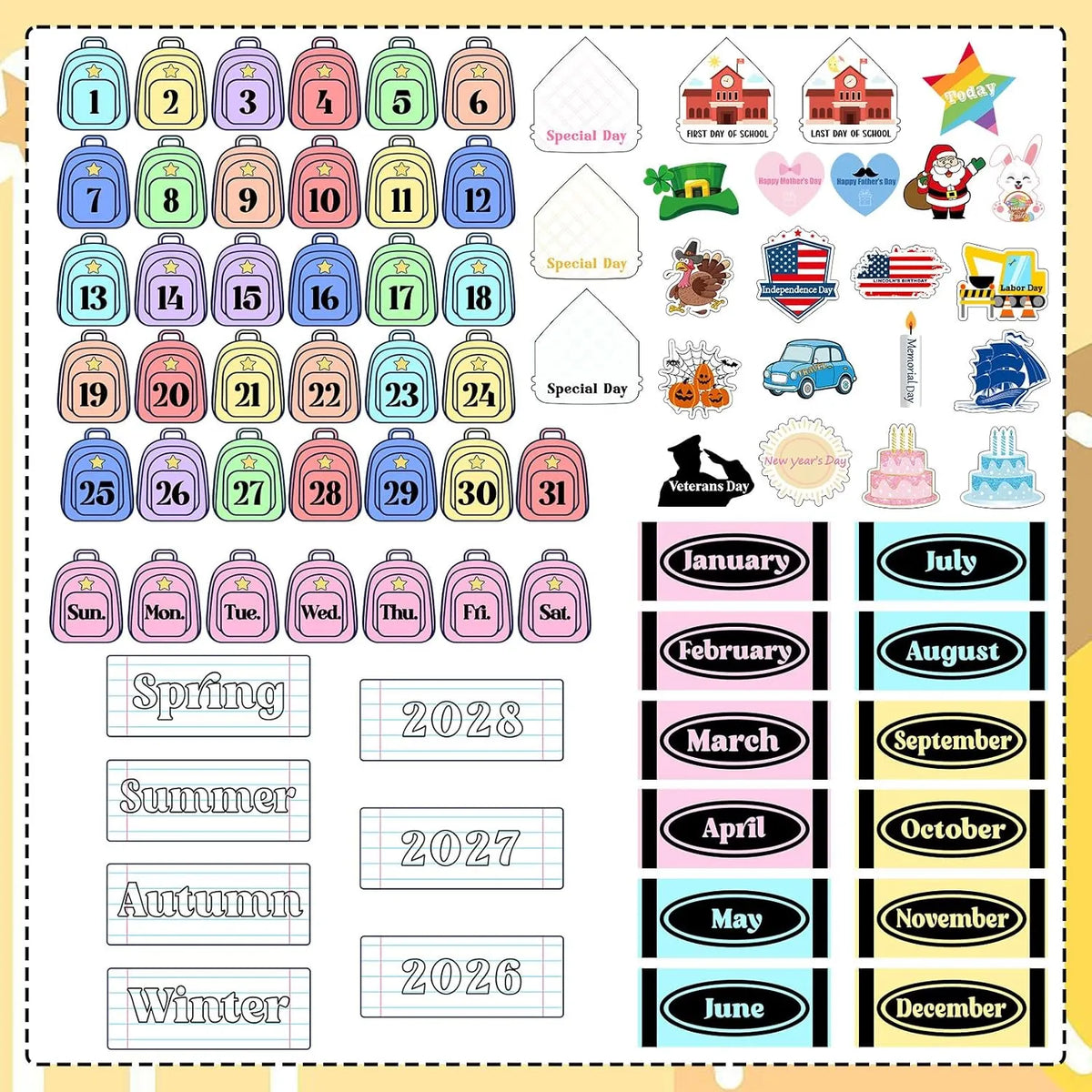 📅Back to School 2026-2028 Classroom Pencil Calendar Pocket Chart | 82 Educational Activity Cards🖍️