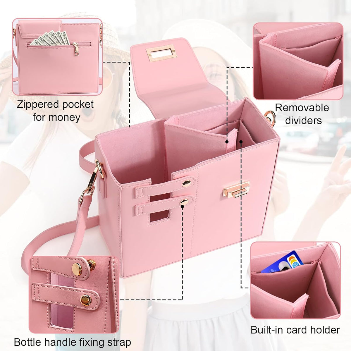 CROSSBODY BAG WITH SPORTS WATER BOTTLE HOLDER FOR WOMEN