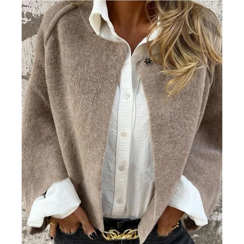 Women's Round Neck Woolen Long Sleeve Coat