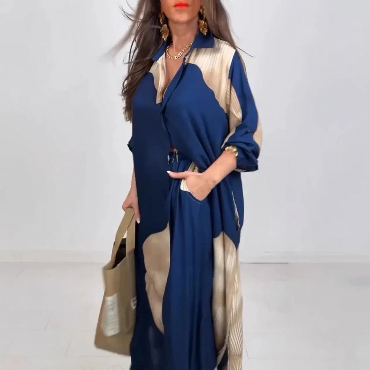 Women's V-Neck Printed Top & Pants Casual Set