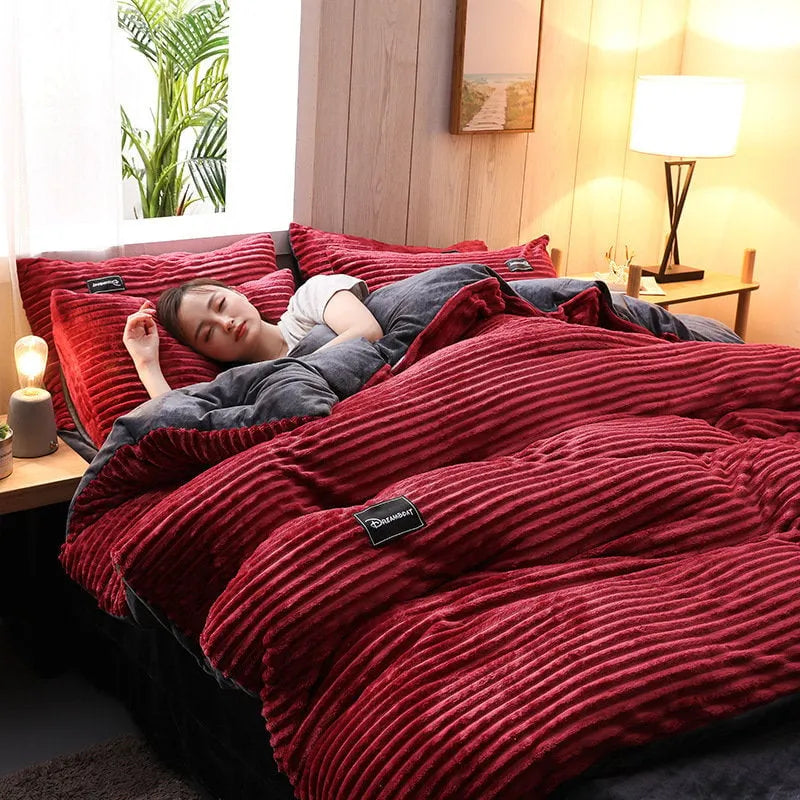 (🔥Big Sale)AB Sided Thicken Corduroy Velvet Winter Bedding Set Full Queen King Size Duvet Cover(Free Shipping)