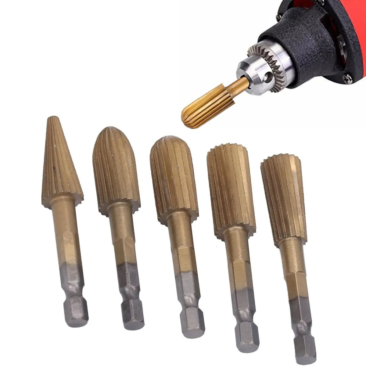 🎉⚡5‐Pack High‐Speed‐Steel Hex‐Shank Rotary File Burr Set