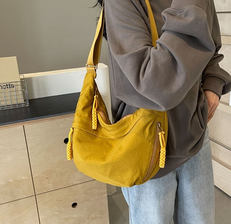 Women's Fashion Plain Color Nylon Crossbody Hobo Bag