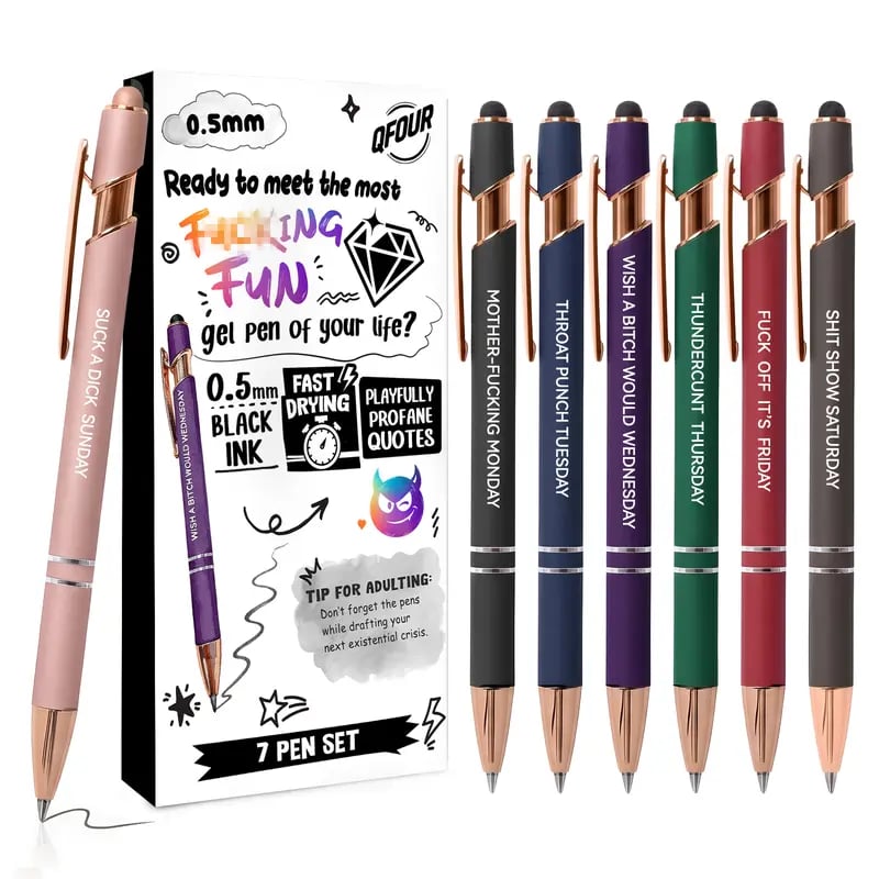 💝 Funny Mood Pen Set (7 PCS) – Sarcastic Quote Gel Pens for Office & Coworkers