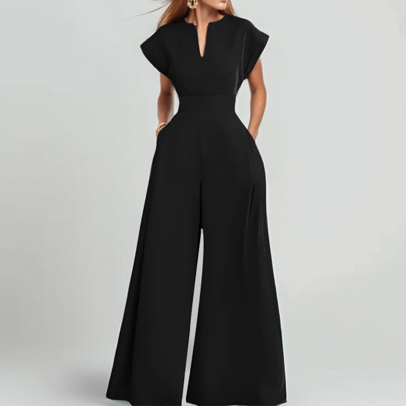 Women's Cap Sleeve Wide Leg Solid Color Jumpsuits