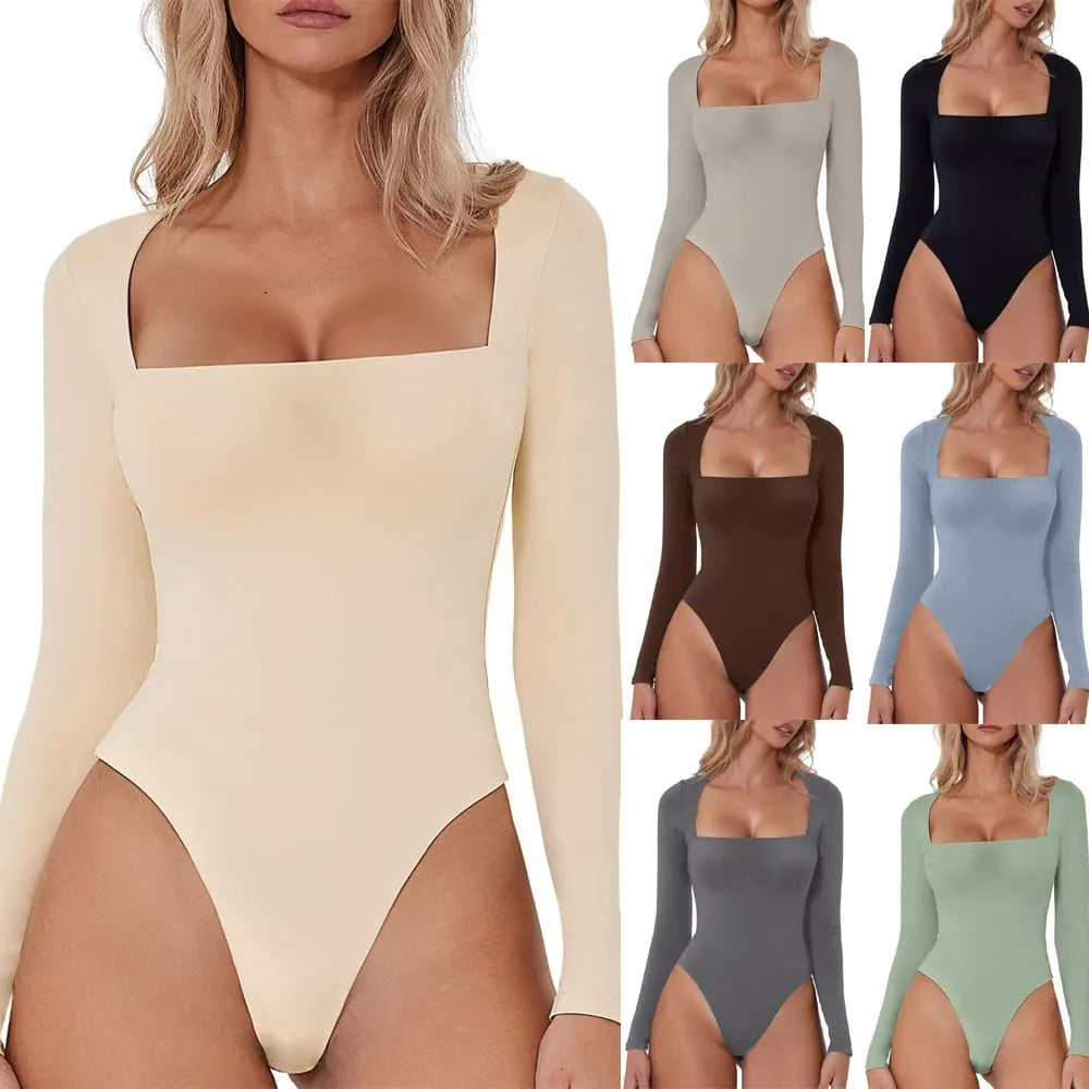 Square Neck Long Sleeve Bodysuit (Buy 2 Free Shipping)