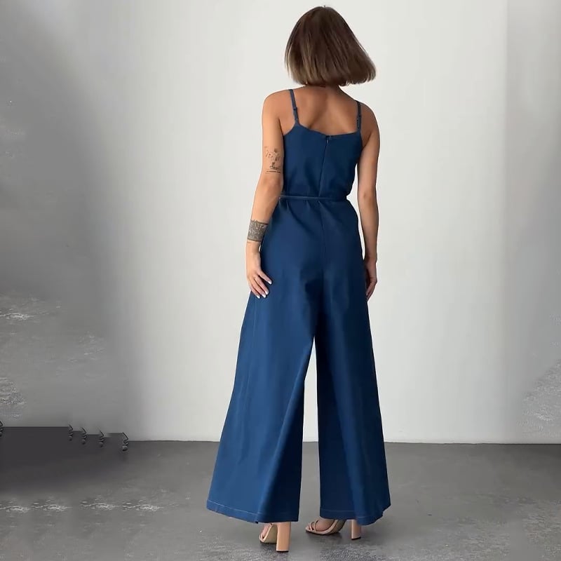 Women's V-neck Suspender Waist Denim Jumpsuit