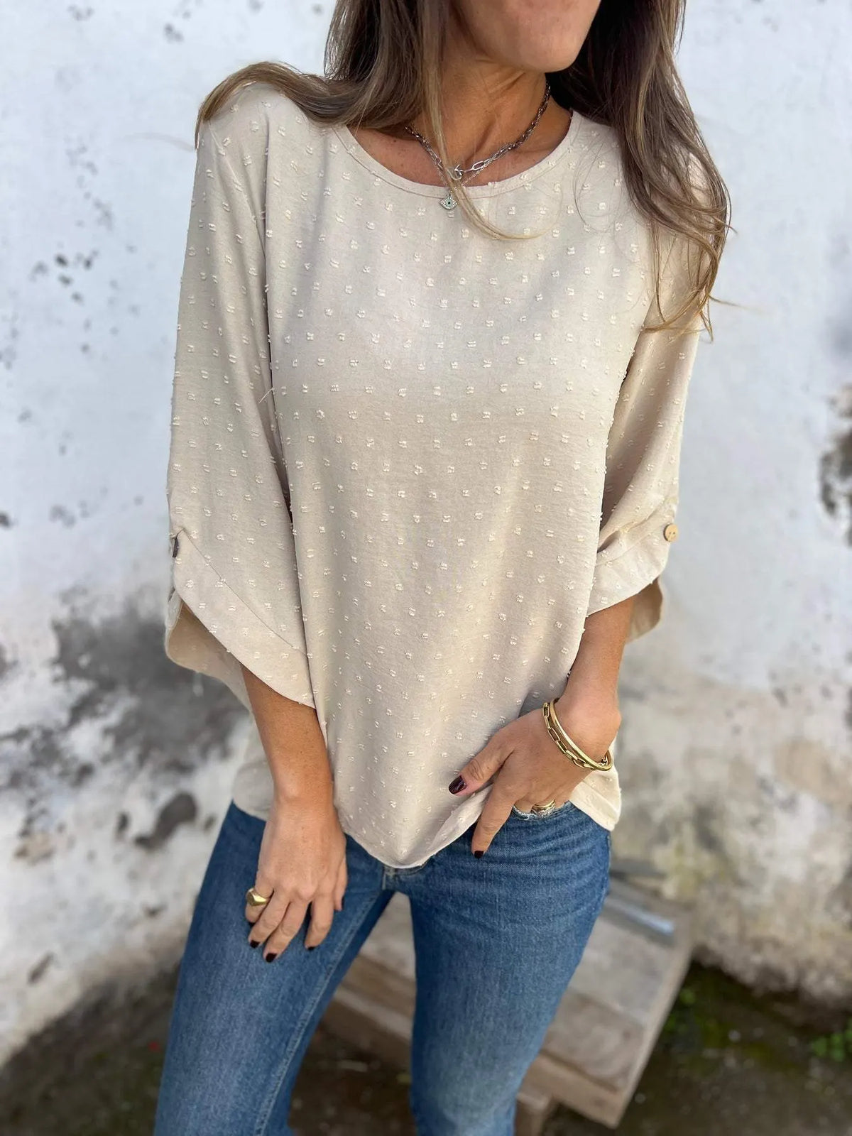 🔥Round Neck Chiffon Jacquard Casual Top