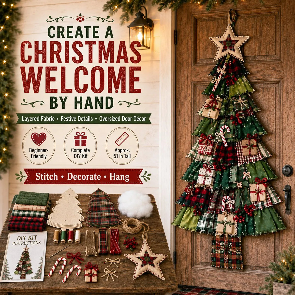 🎉🎄Beginner-Friendly DIY Oversized Patchwork Christmas Tree Door Hanging Kit | Complete Kit with All Tools & Step-by-Step Guide Included 💕