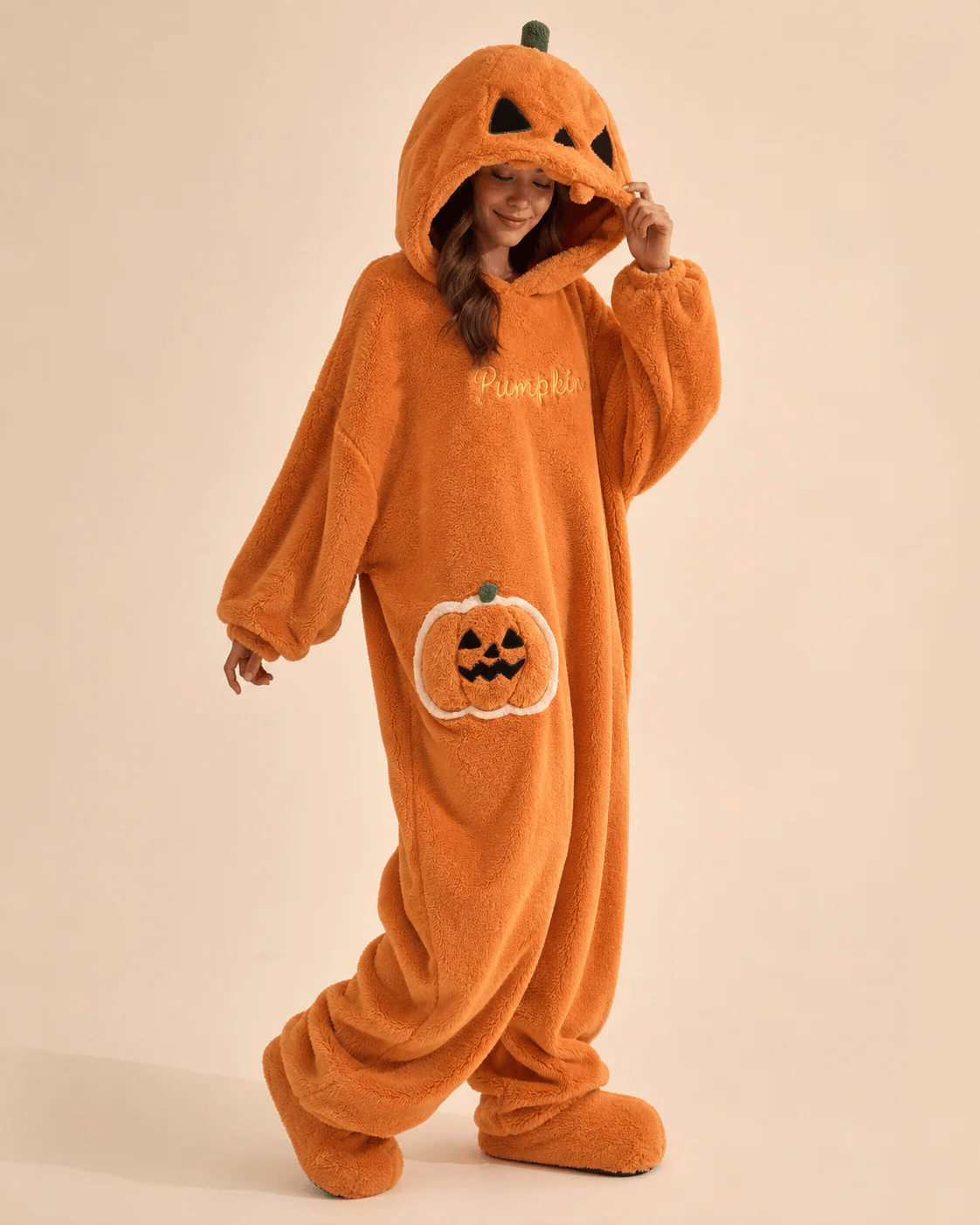 Halloween Pumpkin Onesie | Plush Flannel Jack-o'-Lantern Costume Loungewear 🎃
