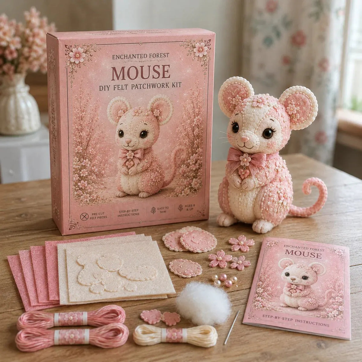 🔥HOT SALE🔥💗Pink Woodland Friends DIY Felt Sewing Kit – Make Your Own Cute Animal
