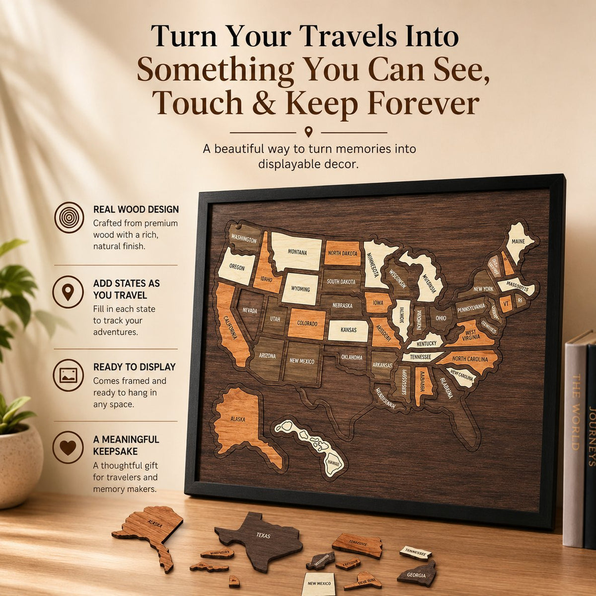 🔥LAST DAY 50% OFF - 🇺🇸 Wooden USA Travel Map Puzzle🧩A Stylish Way to Track Your Journey & Memories