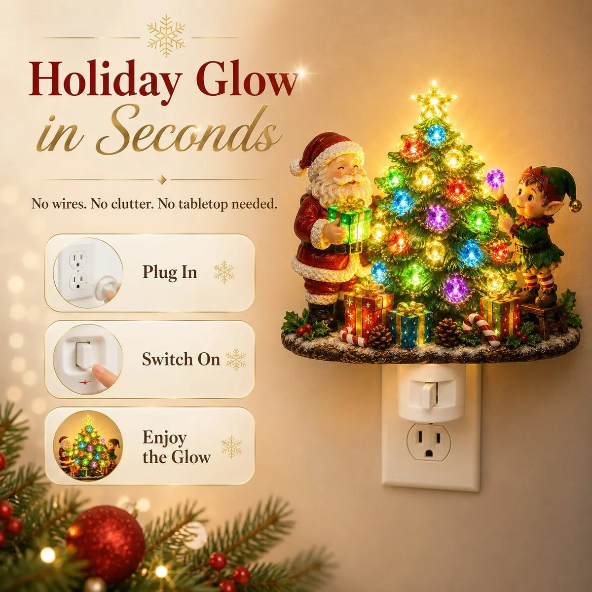 🎉🎄Jeweled Christmas Tree Plug-In Night Light