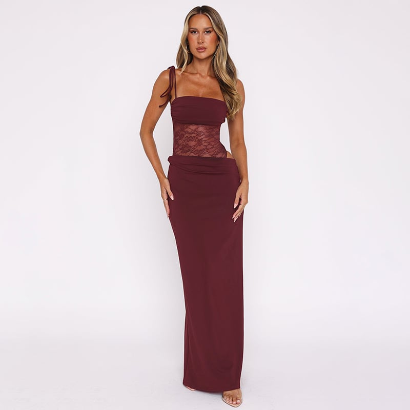 Lace Camisole Tied Rope Waist Revealing Dress