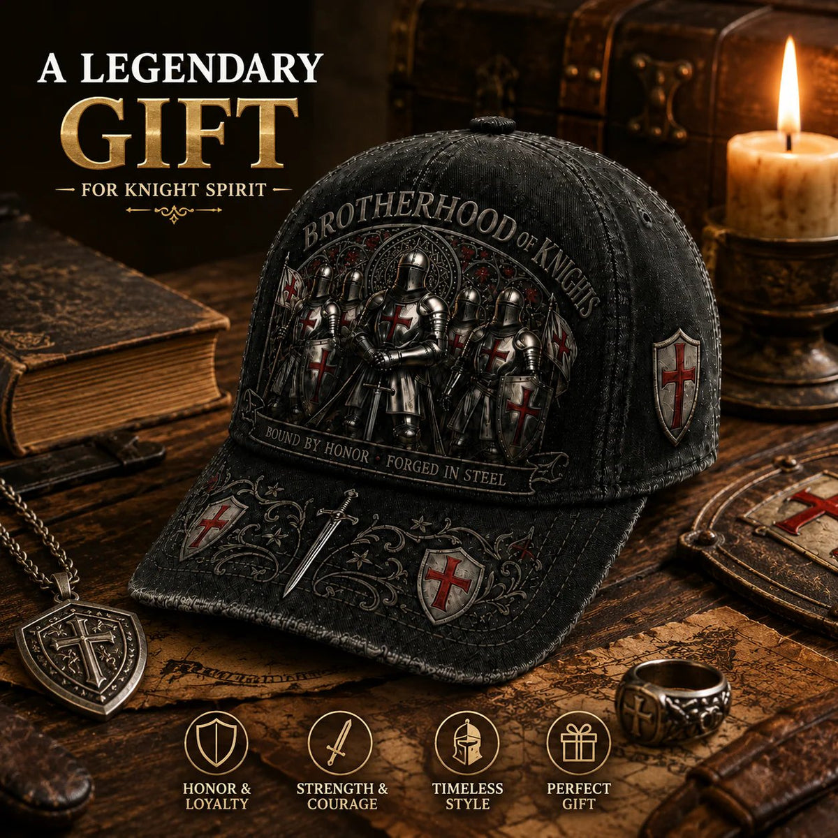 🎉⚔️ Bound By Honor Forged In Steel – Knights Templar Cap