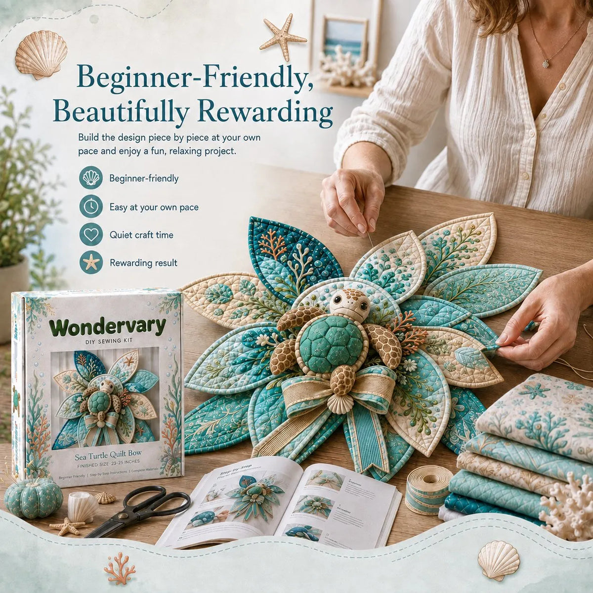🔥Last Day 49% OFF - 🌊 Ocean Animal Large Patchwork Quilt Bow Sewing Kit(✨Buy 2 Free Shipping)