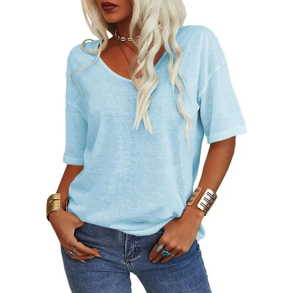 Hot sale🔥 Women's Solid Color V-Neck T-shirt