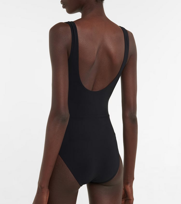 Black and White Color-Block Minimalist One-Piece Swimsuit with Wrap Skirt Set