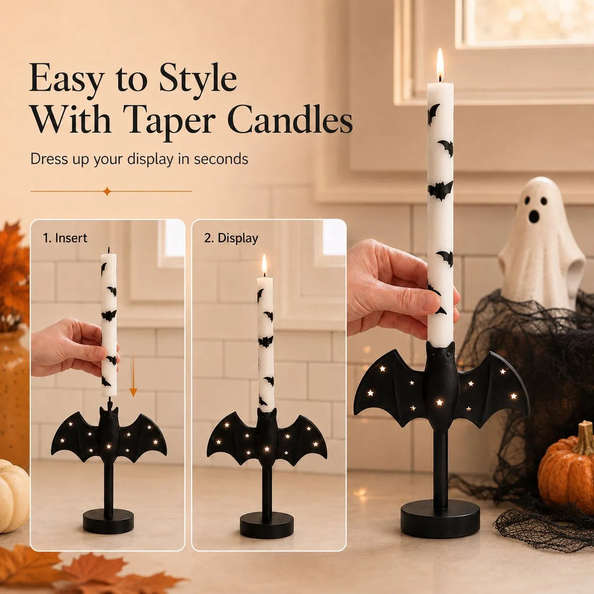 🎉🎃🦇 Flameless Bat Candle Holders for a Safer Halloween Glow(Candles not included)