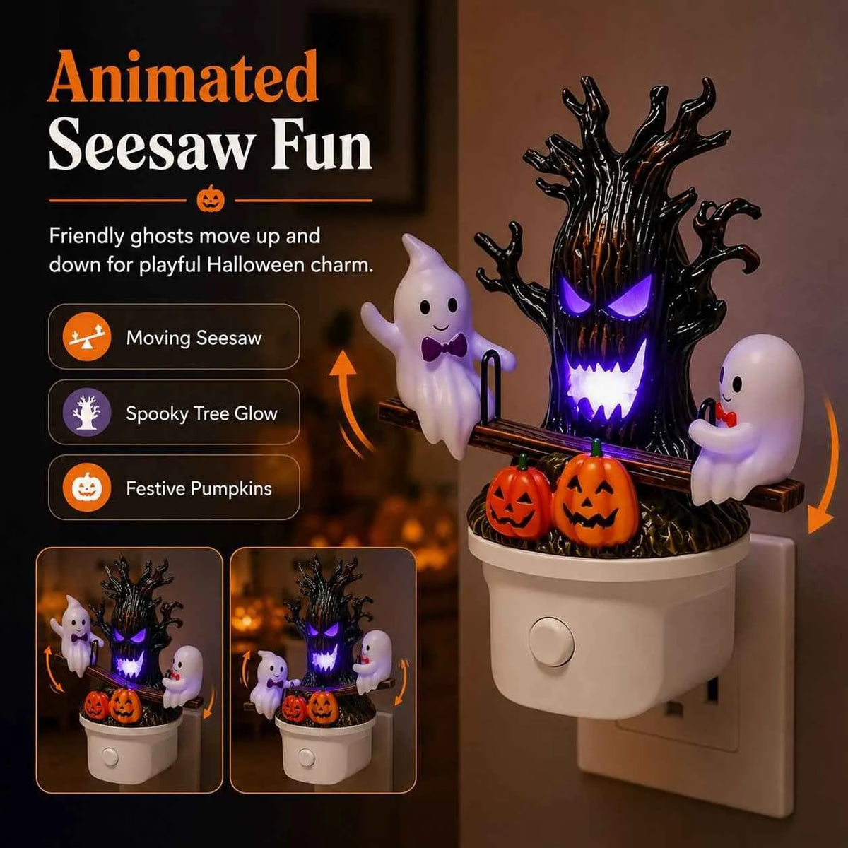 🔥HOT SALE🔥🔥LAST DAY 49% OFF🎃👻Animated Seesaw Ghost Plug In LED Night Light